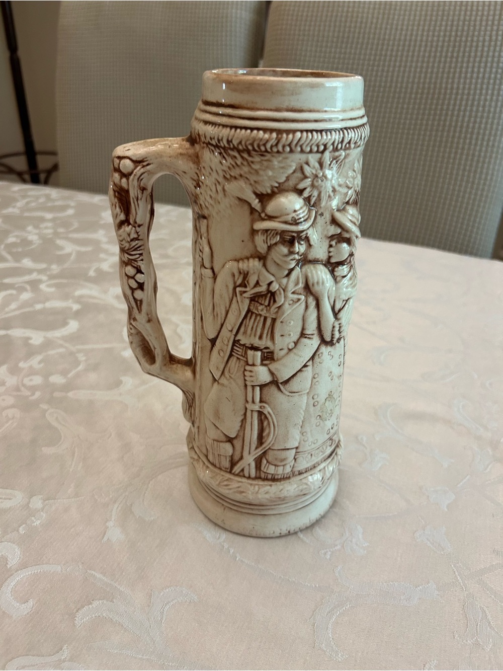 Handcrafted Relief Ceramic Beer tall Stein - Ivory Brown